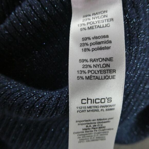 Chico's Navy Blue Metallic Dolman Sleeve Pullover Sweater Ribbed 1 Small - Picture 8 of 10